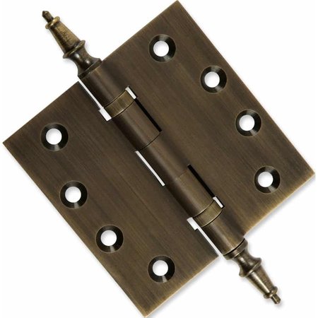 EMBASSY 4-1/2 x 4-1/2 Solid Brass Ball Bearing Hinge, Antique Brass Finish Steeple Tips 4545BBUS5S-1